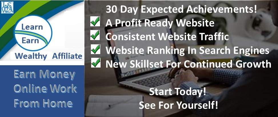 Learn Earn Wealthy Affiliate Earn Online From Home 30 Days Expected Results 